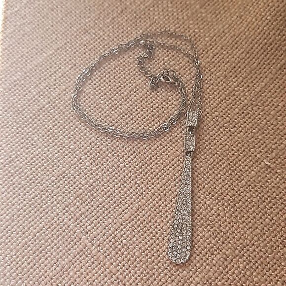 Dramatic Rhinestone Drop Pendant Necklace - Silver - Picture 6 of 7